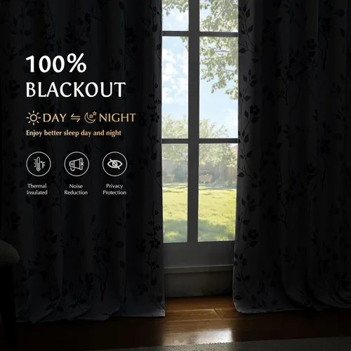 Vista 2 de Beauoop Cortinas Florales 100% Opacas de 54 Pulgadas de Largo, 2 Paneles para Dormitorio, Sala de Estar, Azul Gris y Blanco con Patrón de Flores