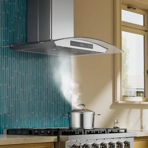 Vista 2 de Empava Campana extractora de montaje en pared de 30 pulgadas, ventilación de escape de estufa de cocina con conductos/sin conductos