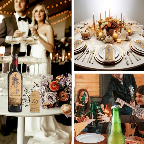 Vista 7 de Aokbean 100 unidades de abrebotellas con llave de rosa para regalos de invitados de boda a granel, abridor de llaves de esqueleto vintage con Cobre