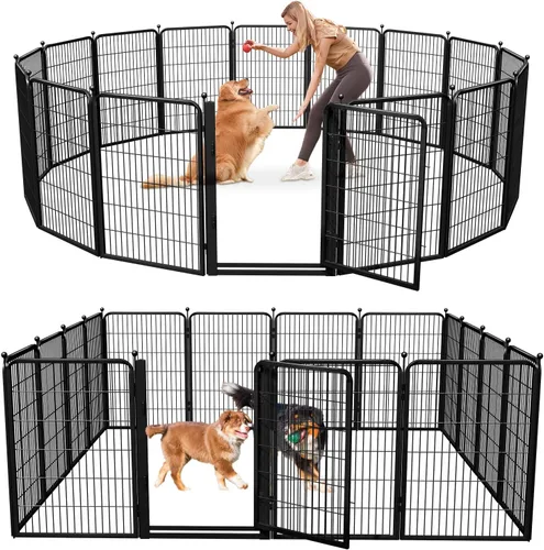 Vista 8 de Corralito para perros al aire libre, 40 pulgadas, 48 paneles, valla para perros con puerta extra ancha, corral para mascotas sin tropiezos, corral