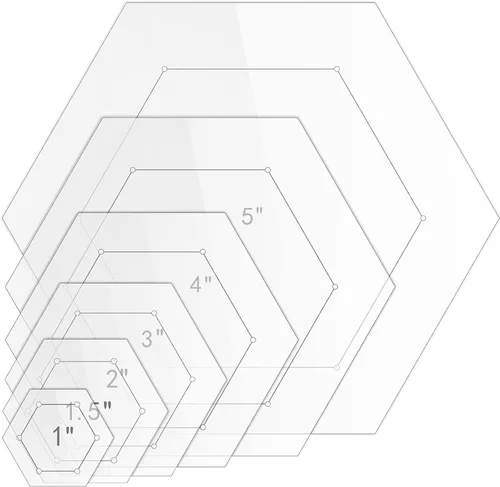 Weewooday 6 plantillas hexagonales de acolchado de 1 pulgada, 1.5 pulgadas, 2 pulgadas, 3 pulgadas, 4 pulgadas, 5 pulgadas con margen de costura de
