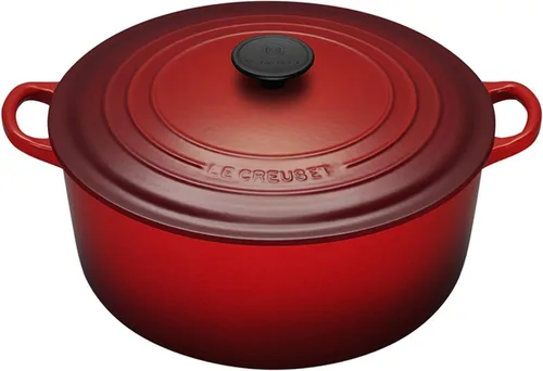 Le Creuset Signature horno francés redondo de hierro fundido esmaltado, 7-1/4 cuartos de galón, Cacerola de hierro fundido 6.85 L, Cereza