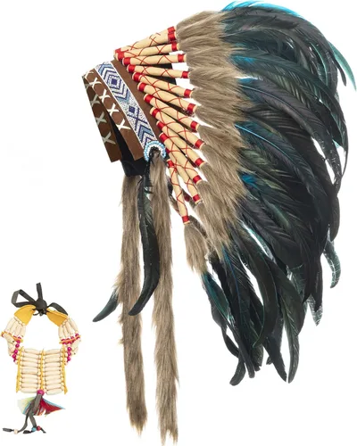 Ballinger Medium Native Feather Headdress and Choker for Men and Women,Halloween,Carnival,Role Play and Costume Parties