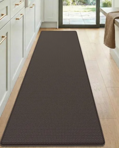 Vista 23 de DEXI - Tapetes de cocina acolchados antifatiga, 17 x 29 + 17 x 59 pulgadas, juego de 2, para pasillo, impermeables, acolchado de espuma Marrón