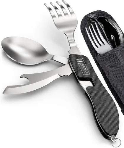 Vista 12 de Orblue Utensilios de campamento 4 en 1, paquete de 1, cuchara portátil de acero inoxidable, tenedor, cuchillo y abridor de botellas