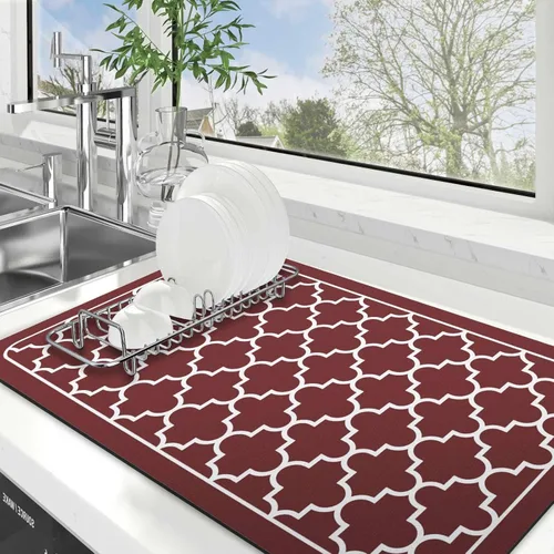 Vista 16 de WISELIFE Tapete de secado de platos súper absorbente, tapete grande para secar platos para encimera de cocina, tapete de secado de platos fácil