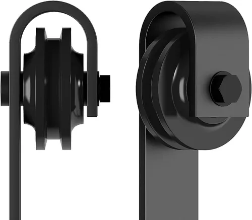 Vista 2 de skysen Juego de rodillos de hardware para puerta corrediza de granero negro (gancho en forma de J)