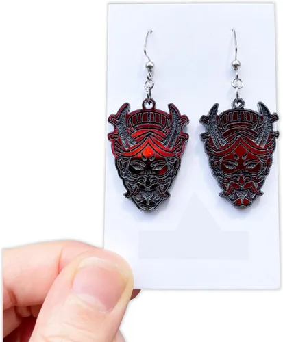 Vista 3 de Aretes de guerrero con máscara de geisha japonesa, idea de regalo de artes marciales, aretes de anime japonés