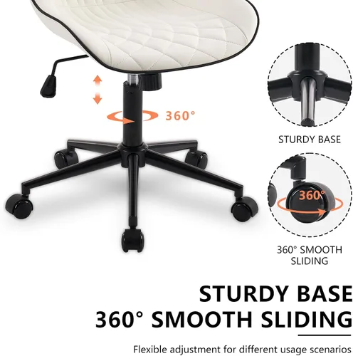 Vista 90 de YOUNIKE Silla de escritorio de oficina en casa con ruedas, silla de tocador sin brazos con respaldo, cómoda y moderna silla tapizada de cuero