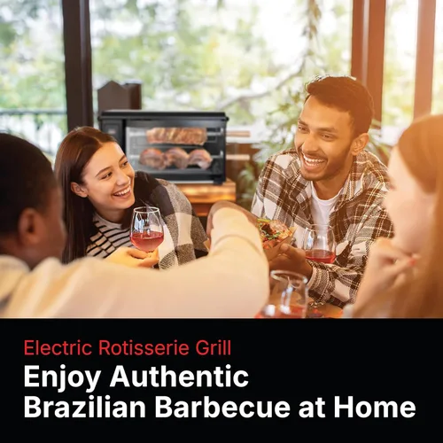 Vista 4 de Brazilian Flame Asador de parrilla con 2 pinchos giratorios automáticos para interiores para pollo, filete, pescado, barbacoa de estilo brasileño