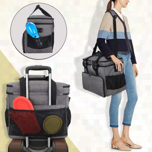 Vista 7 de Teamoy Bolsa de viaje para perros de doble capa, bolsa para perros para suministros con 2 cuencos plegables de silicona, 2 transportadores