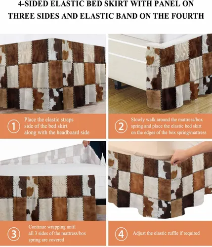 Vista 5 de Falda de cama de cuero vintage, tamaño King de 16 pulgadas de caída, ajustable y elástica, plisada, con volantes de polvo de lujo para cama