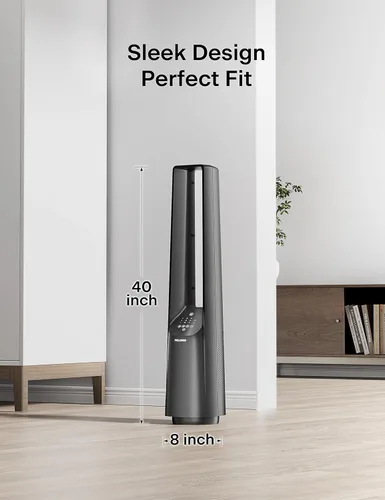 Vista 10 de PELONIS - Ventilador inteligente sin aspas de 40 pulgadas para dormitorio - Ventilador de torre, compatible con Alexa/Google/WiFi, motor DC, 6