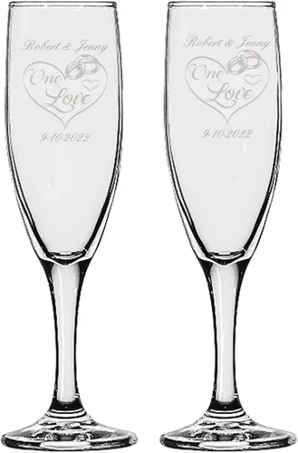 Vista 8 de GIFTS INFINITY® Juego de 2 copas de champán grabadas para boda con corazón de Infinity, copas personalizadas para brindis - Regalo para el Día