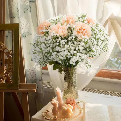 Vista 3 de Ramo de gypsophila de imitación de flores artificiales de aliento de bebé, arreglo floral para centros de mesa de boda y decoraciones de 15 piezas