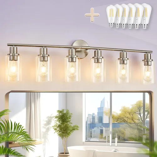 Vista 25 de DLLT Juego de dos apliques de pared: modernas lámparas de tocador de baño - Lámparas de tocador color negro mate con pantalla de vidrio transparente