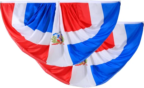 2 banderas de fanáticos dominicanos, plisadas dominicanos de 3 x 6 pies, pancarta plisada para interiores y exteriores, decoración de porche