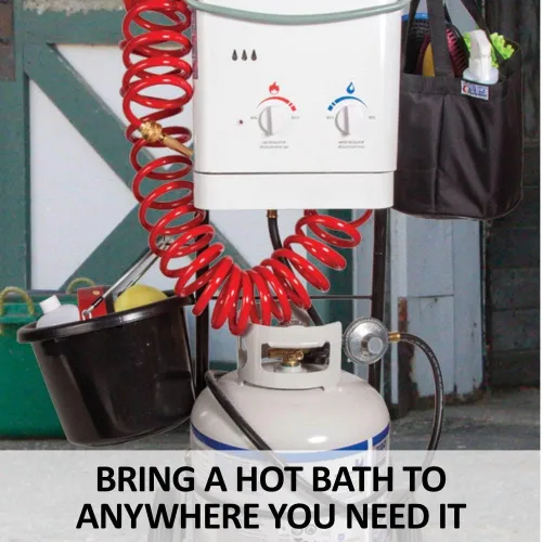 Vista 5 de Sistema de lavado equino portátil original Máxima comodidad con agua caliente instantánea Caballo cómodo y sin estrés