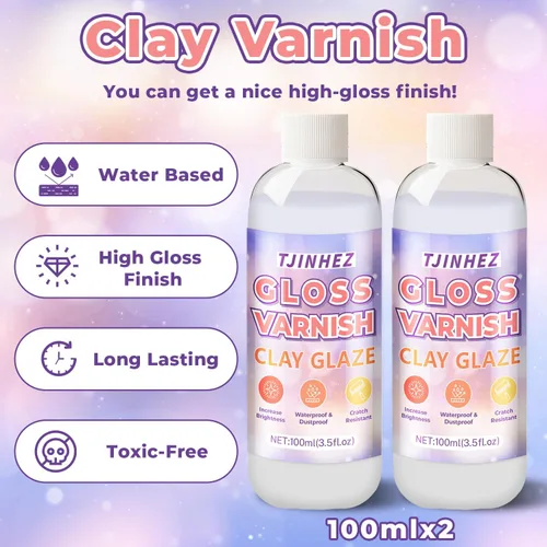Vista 3 de Esmalte de arcilla Air Dry y barniz de arcilla polimérica – Sellador de arcilla brillante de 7 onzas, impermeable y resistente a los arañazos
