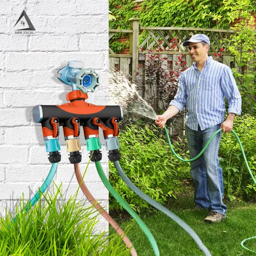 Vista 7 de Divisor de manguera de 4 vías (durabilidad superior), conector de mangueras de jardín premium, válvula de agua resistente de 4 vías para grifo