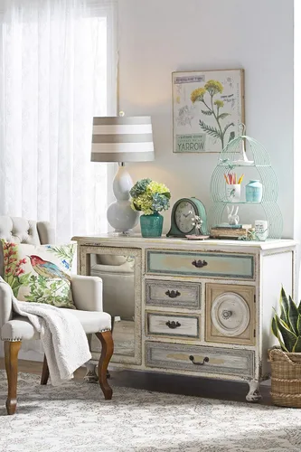 Vista 2 de Creative Co-Op Reloj de repisa de metal con acabado aguamarina