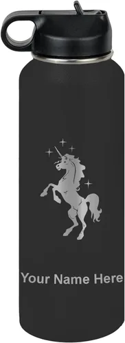 Vista 67 de LaserGram Botella de agua de doble pared abatible de 12 onzas con pajita, unicornio, grabado personalizado incluido (rosa)