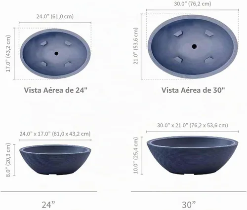 Vista 2 de Crescent Garden Delano - Maceta ovalada para jardín, suculentas, cuenco único de doble pared para interiores y exteriores con enchufe, forma Caviar