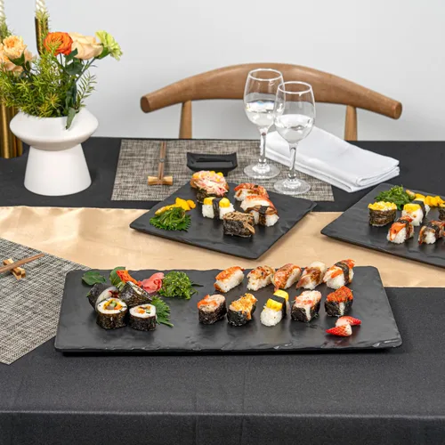 Vista 7 de Restaurantware Voga - Platos de servir de 10 x 20 pulgadas, 4 tablas rectangulares de charcutería, imitan el aspecto de la melamina negra pizarra