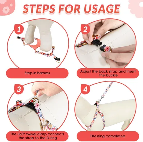 Vista 6 de Lukovee Juego de arnés y correa para cachorro, chaleco ajustable de gamuza suave y ligero sin tirones con hebilla a presión para cachorros pequeños