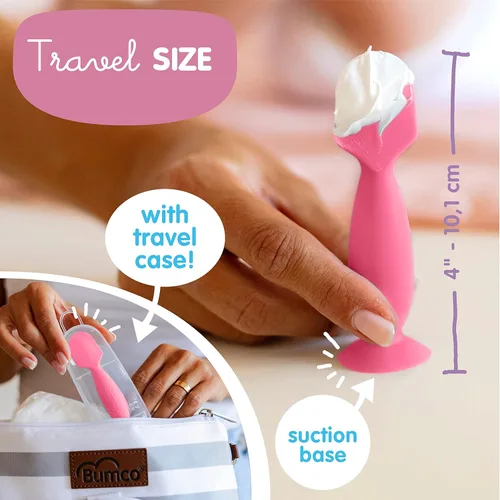 Vista 3 de Bumco - Mini espátula para crema de pañales con estuche, espátula para glúteos de bebé libre de BPA, espátula de pañales suave y flexible, aplicador