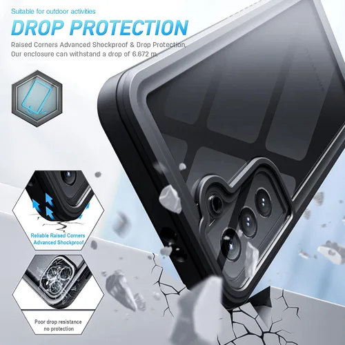 Vista 3 de Funda impermeable para Samsung S21, a prueba de polvo, a prueba de golpes, IP68, con protector de pantalla, funda protectora de cuerpo completo