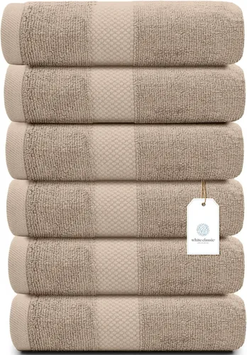 Vista 25 de White Classic – Juego de 6 toallas de mano de lujo marrón, 100% algodón turco suave Colección de toallas altamente absorbentes para hotel, spa