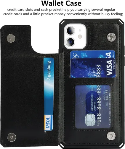 Vista 5 de iCoverCase Funda compatible con iPhone 11 con tarjetero para mujer, bloqueo RFID en relieve, piel sintética con correa de muñeca de 6.1 pulgadas