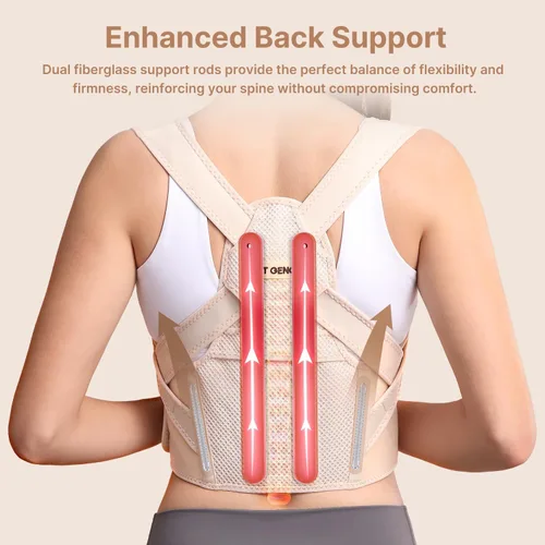 Vista 3 de Fit Geno Corrector de postura para mujeres: soporte de espalda superior ajustable y ligero para alivio del dolor de cuello, hombro y espalda
