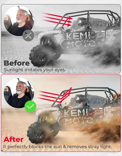 Vista 3 de KEMIMOTO Visera Solar UTV Compatible con Barras Antivuelco de 1.5-2 Pulgadas UTV Lado X Lado con Parabrisas Compatible con Polaris RZR 1000 XP