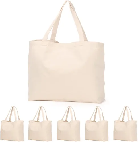 Vista 22 de Koolmox Bolsas de lona color beige, paquete de 6 bolsas de algodón resistentes de 13.5 x 13.5 pulgadas, 12 onzas, con asas e parte inferior, bolsa