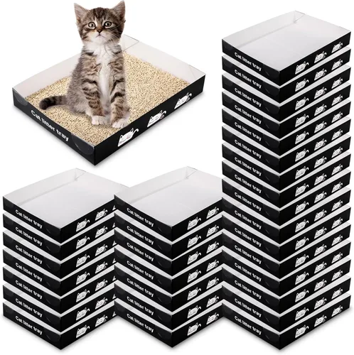 Amyhill 30 Pack Disposable Cat Litter Box 13.8x10x2in Foldable Paper Kitty Trays Bulk Portable Water Proof Cardboard Boxes for Cats Rabbits Guinea