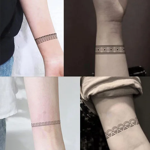Everjoy Más de 10 diseños impermeables brazo muñeca pierna círculo falso tatuaje temporal pegatinas - brazalete tribal bohemio negro