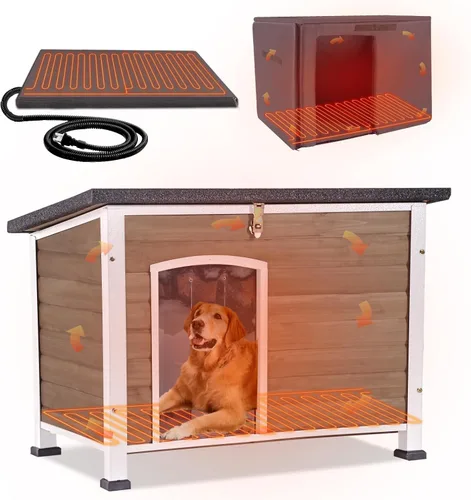 Vista 10 de Casa grande con calefacción para perros al aire libre con calentador seguro y forro térmico, perrera aislada para perros interiores resistente a