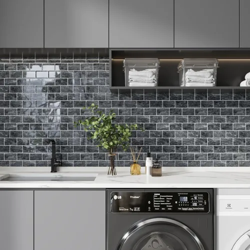 Vista 4 de CRE8TIVE 4 hojas para despegar y pegar contra salpicaduras para cocina, azulejos de metro de mármol gris, 12 x 12 pulgadas, calcomanías