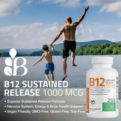 Vista 4 de Bronson Vitamina B12 1000 mcg de liberación sostenida tabletas premium sin OMG que apoyan el sistema nervioso, la función cerebral saludable