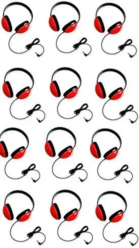 Califone 2800-RD Listening First Stereo Headphones for Kids Bundle (rojo) (12 artículos)