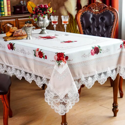 Vista 14 de SUTAVIA Mantel de Mesa Bordado con Encaje, Cubierta de Mesa Rectangular Estilo Granja, Mantel de Macramé Clásico Oblongo con Decoración Floral