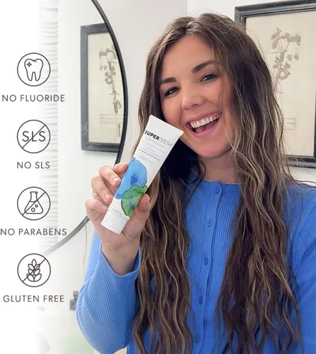 Vista 6 de SuperTeeth Whitening Nano Hydroxiapatite Pasta de dientes, pasta de dientes sin flúor remineralizante con xilitol, refresca el aliento, combate