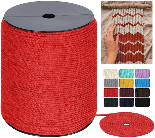 Vista 21 de Cuerda de macramé de 4 mm x 240 yardas (722 pies), cuerda de macramé de algodón colorido - cuerda de algodón de macramé trenzada de 3 hilos colorida