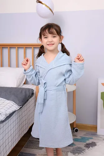 Vista 5 de Bata de baño de algodón orgánico para niños pequeños, bata de bebé suave y transpirable para niños, bata con capucha de muselina para niños y niñas