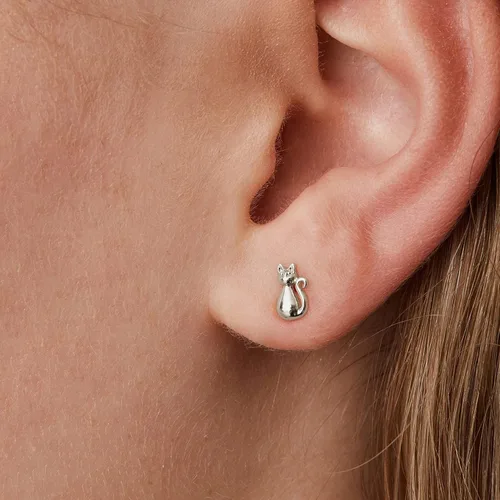 Vista 2 de PAVOI Aretes de barra de plata de ley chapada en oro de 14 quilates, lunares, corazón, triángulo, estrella, gato, aretes delicados para mujer