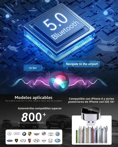 Vista 6 de Adaptador Inalámbrico CarPlay y Dongle Android Auto, Conexión Automática Rápida, Convertidor Inalámbrico CarPlay Compacto Plug & Play para iPhone