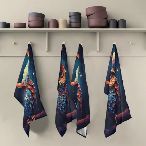 Vista 5 de Kigai Paquete de 4 paños de cocina con búho altamente absorbentes, súper suaves, de 18 x 28 pulgadas, reutilizables, de secado rápido, juego