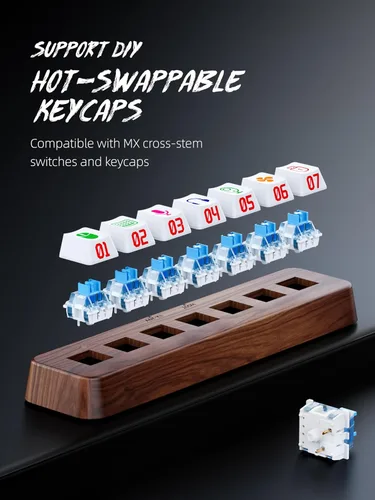 Vista 2 de Walnut Wood Hub USB 3.0 alimentado por 7 puertos, transferencia de datos de 5 Gbps, expansor de interruptor de teclado mecánico de 3 pines